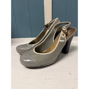 Report‎ Miranda Gray Patent Leather Slingback Heels Women's Size 8.5